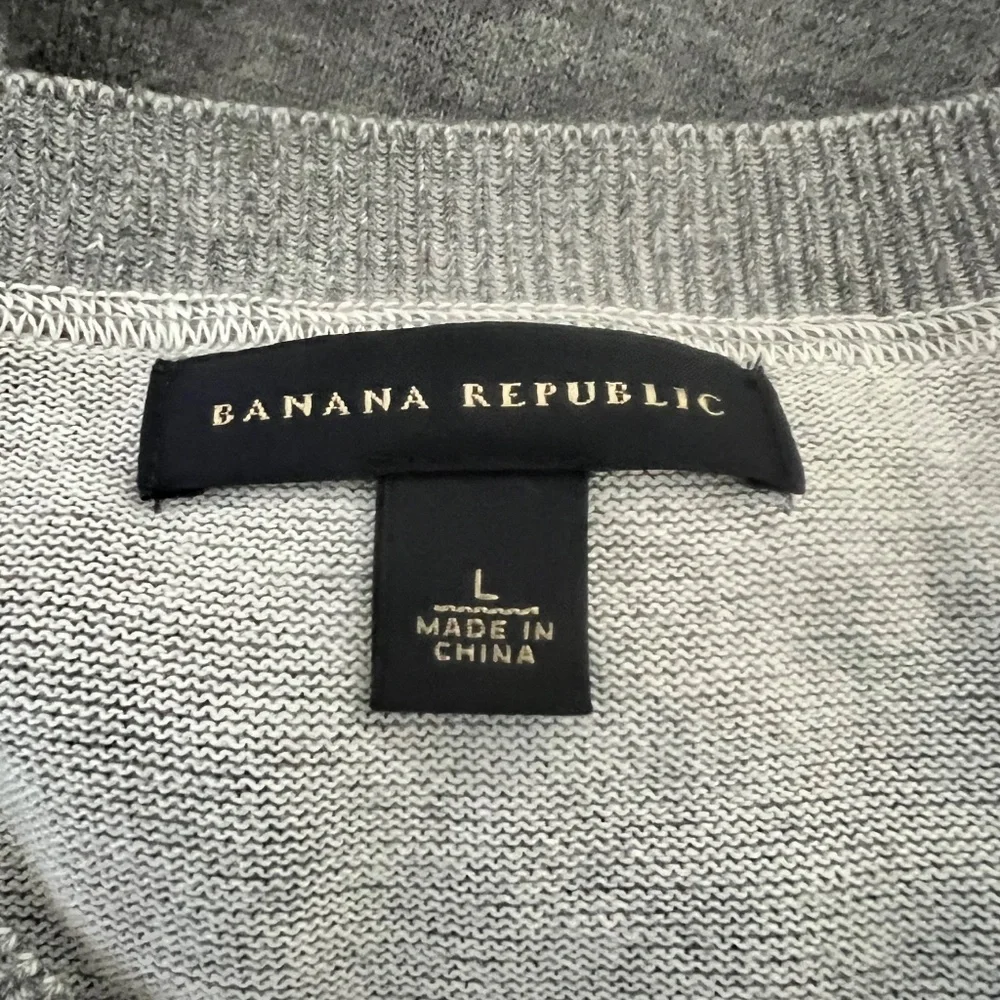 Banana Republic Men's Gray Cotton V-Neck Argyle Knit Sweater‎ Size Large